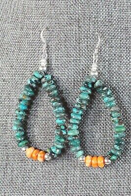 Turquoise, Spiny Oyster & Sterling Silver Earrings - Navajo