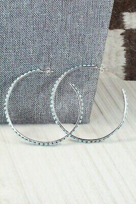 Turquoise & Sterling Silver Hoop Earrings - Lois Tzuni - High Lonesome Trading