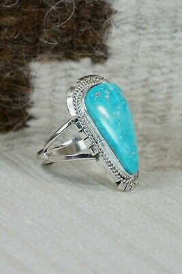Navajo Turquoise & Sterling Silver Ring - Samuel Yellowhair - Size 8.5