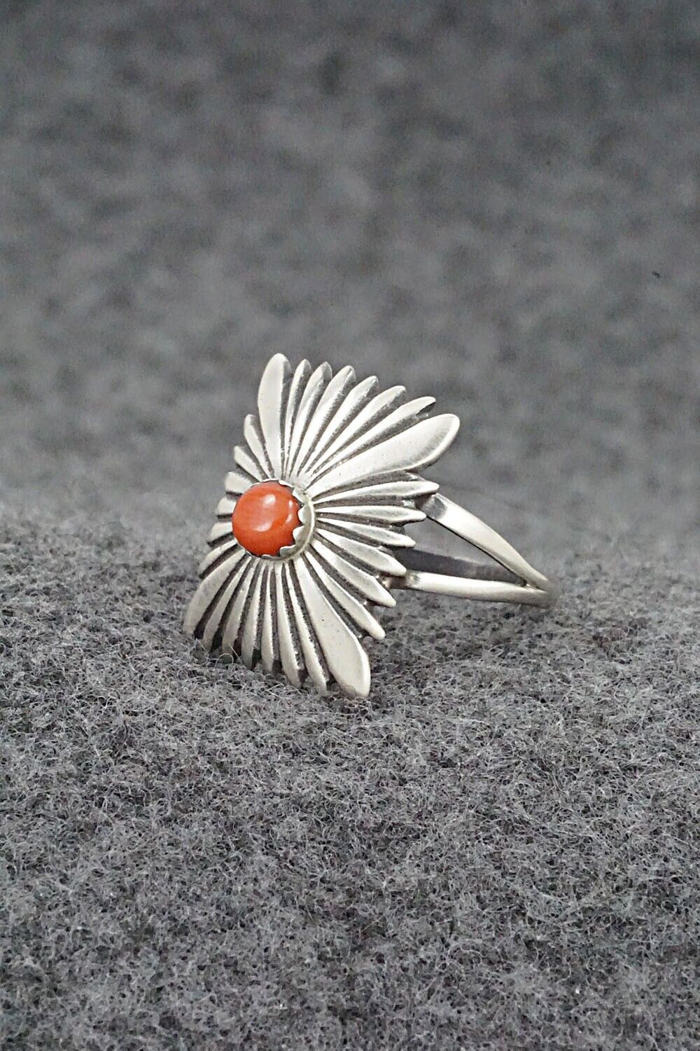 Coral & Sterling Silver Ring - Jamie Saunders - Size 8.25