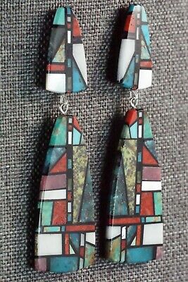 Multi Stone Inlay & Sterling Silver Earrings - Chris T. Nieto - Santo Domingo