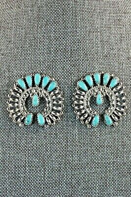 Navajo Turquoise and Sterling Silver Naja Earrings - Zeita Begay