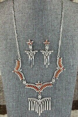 Coral & Sterling Silver Necklace and Earrings Set - Rosa Fambrough