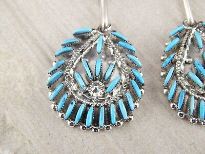 Zuni Sterling Silver & Turquoise Earrings - Evangeline Wyaco - High Lonesome Trading