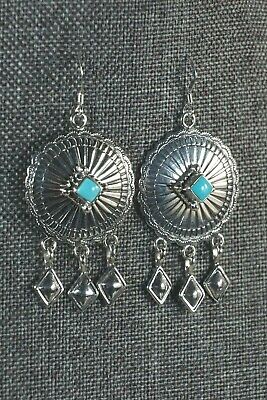 Navajo Turquoise & Sterling Silver Concho Earrings - David Lopez - High Lonesome Trading