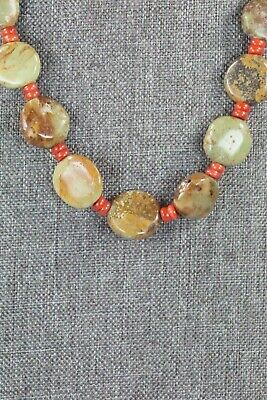 Turquoise, Coral & Sterling Silver Necklace - Navajo