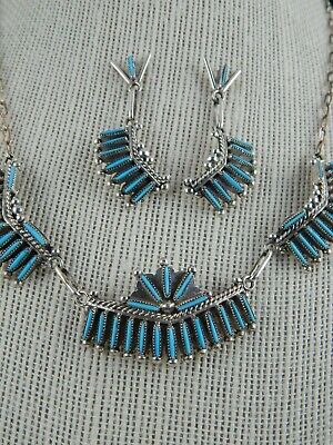 Zuni Turquoise & Sterling Silver Necklace & Earring Set - Samantha Waatsa Zuni - High Lonesome Trading