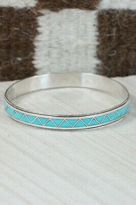 Zuni Turquoise & Sterling Silver Bangle Cuff - Claudine Haloo