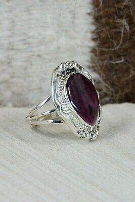 Navajo Spiny Oyster & Sterling Silver Ring - Samuel Yellowhair - Size 7.75