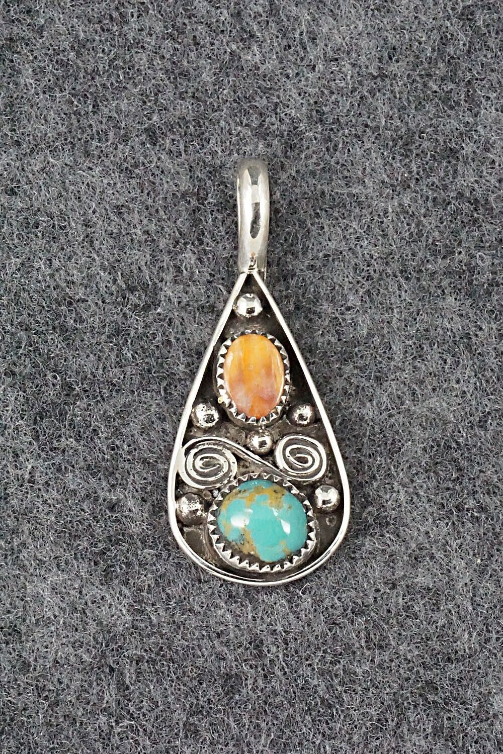 Turquoise, Spiny Oyster & Sterling Silver Pendant - Priscilla Reeder