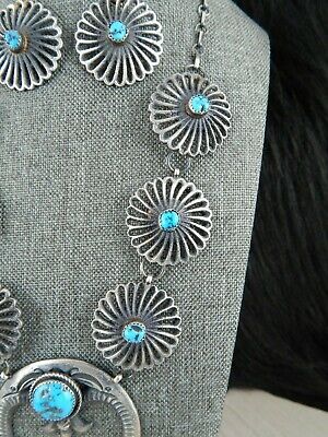 Turquoise & Sterling Silver Necklace and Earrings Navajo Eva and Linberg Billah - High Lonesome Trading