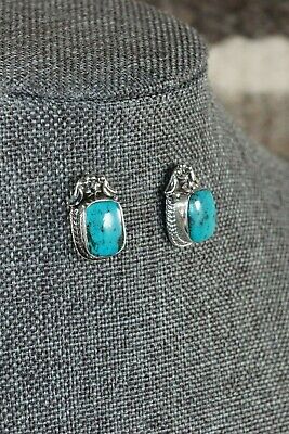 Navajo Turquoise and Sterling Silver Earrings - Etta Larry - High Lonesome Trading