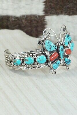 Turquoise, Coral & Sterling Silver Butterfly Bracelet - Anthony Brown