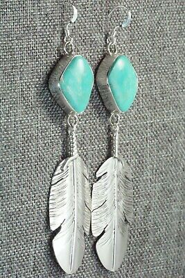 Turquoise & Sterling Silver Feather Earrings - Ben Begay - High Lonesome Trading