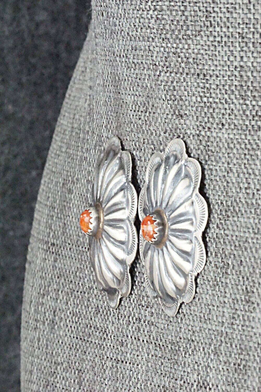 Spiny Oyster & Sterling Silver Earrings - Joan Begay