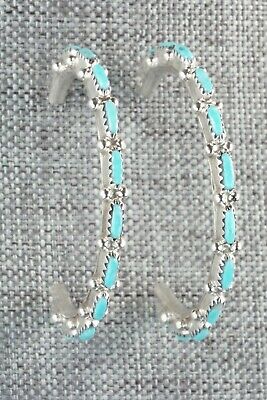 Turquoise & Sterling Silver Hoop Earrings - Murray Hannaweeka