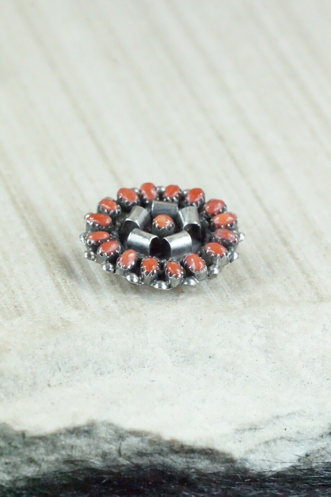 Coral & Sterling Silver Pendant / Pin - Lorencita Walela - High Lonesome Trading