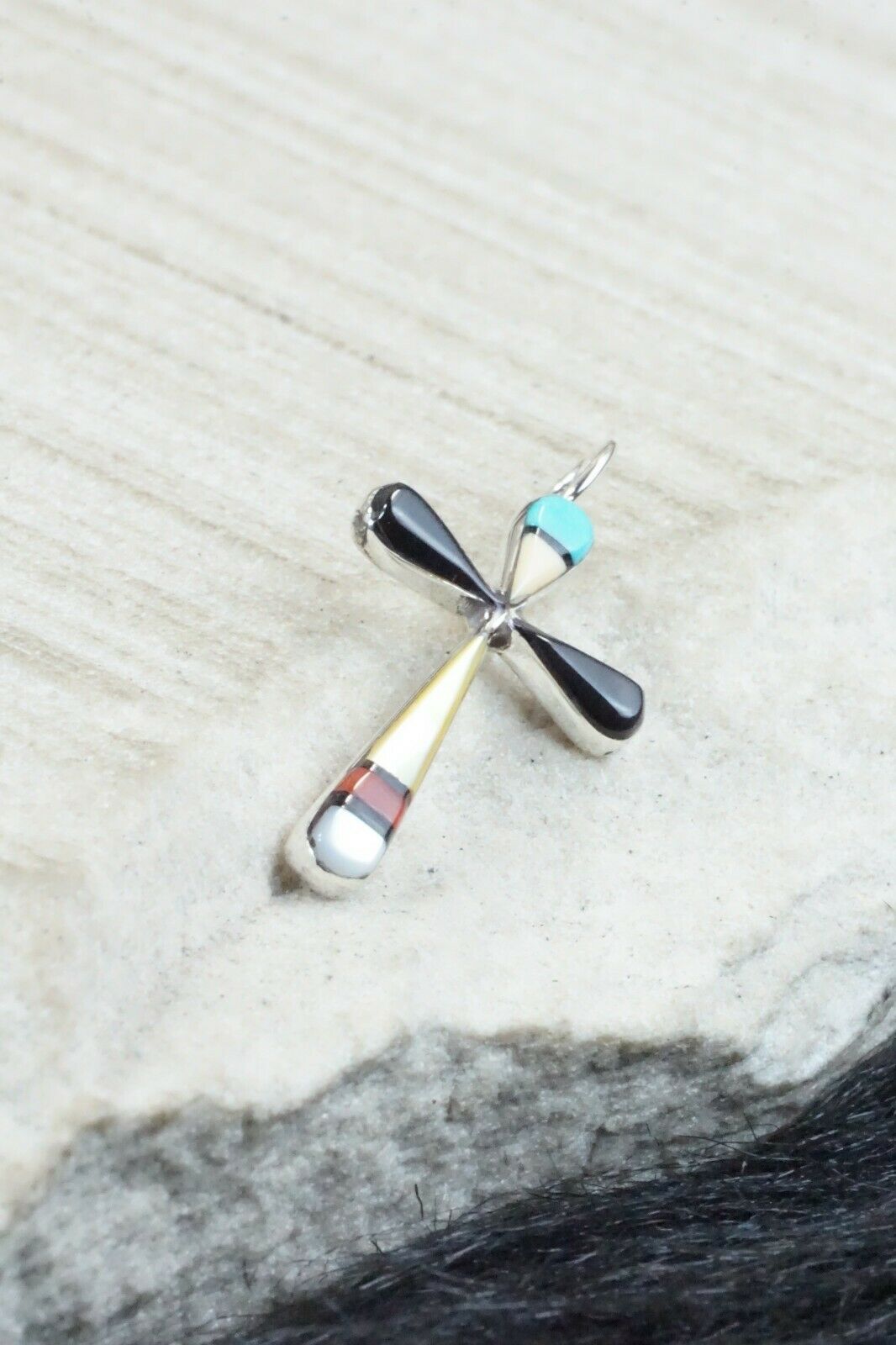 Multi Stone & Sterling Silver Cross Pendant - Lynette Bowannie