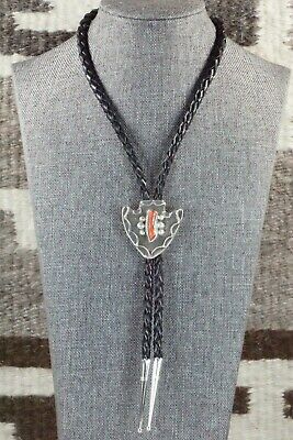 Coral & Sterling Silver Bolo Tie - Delbert Arviso