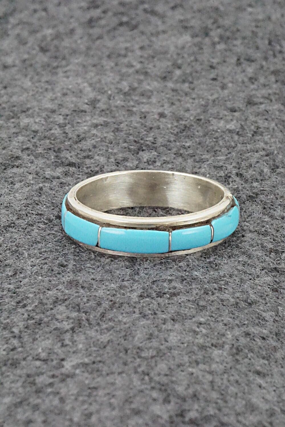 Turquoise & Sterling Silver Inlay Ring - Zenia Kylestewa - Size 10.5