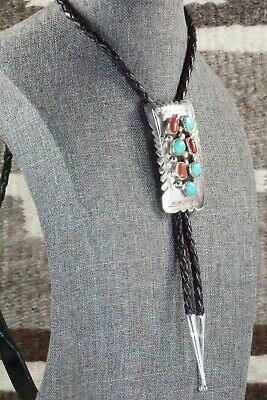 Turquoise, Coral & Sterling Silver Bolo Tie - Wilbert Muskett Sr.