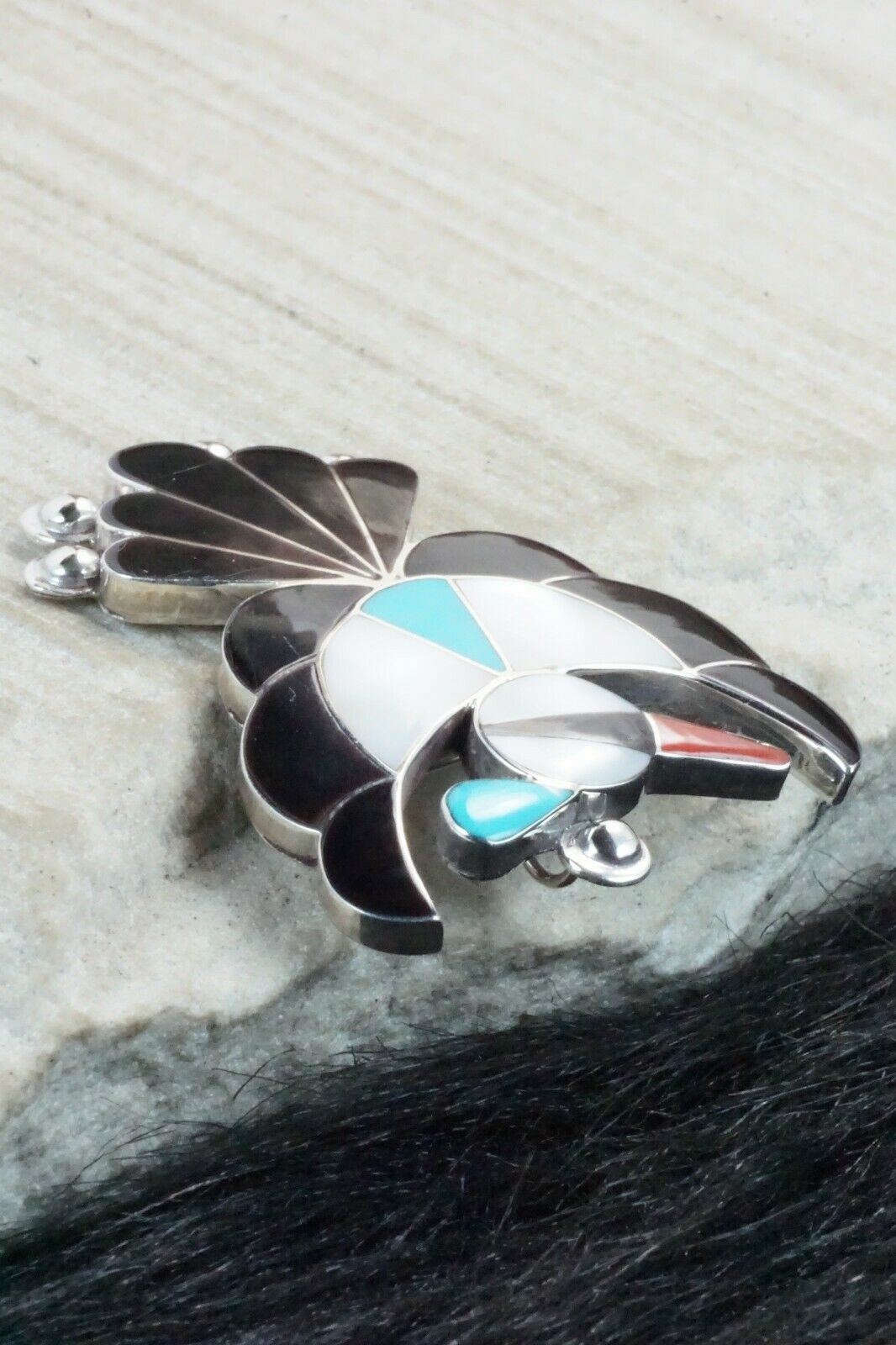 Multi Stone & Sterling Silver Inlay Pendant/ Pin - Leavus Ahiyite