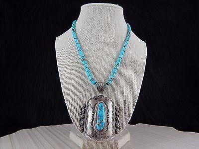Navajo Sterling Silver & Turquoise Pendant w Necklace - Wallace Jr - High Lonesome Trading