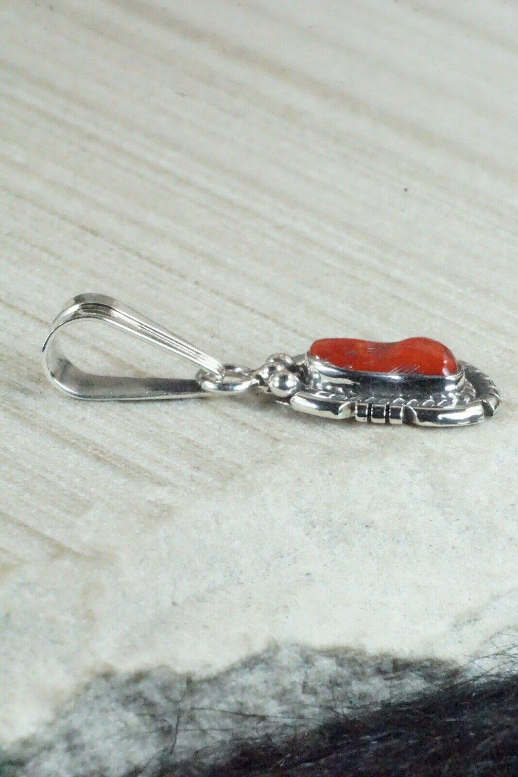 Coral & Sterling Silver Pendant - Samuel Yellowhair
