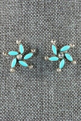 Zuni Turquoise & Sterling Silver Earrings - Larry Delena - High Lonesome Trading