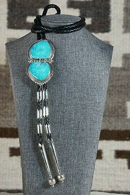 Navajo Turquoise & Sterling Silver Bolo Tie - Alvin Joe - High Lonesome Trading