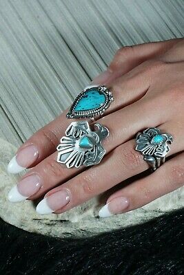 Navajo Turquoise and Sterling Silver Ring - Genevieve Francisco - Size 7.75 - High Lonesome Trading