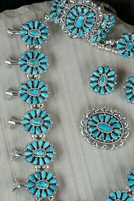 Turquoise & Sterling Silver Squash Blossom Set - Eunise Wilson