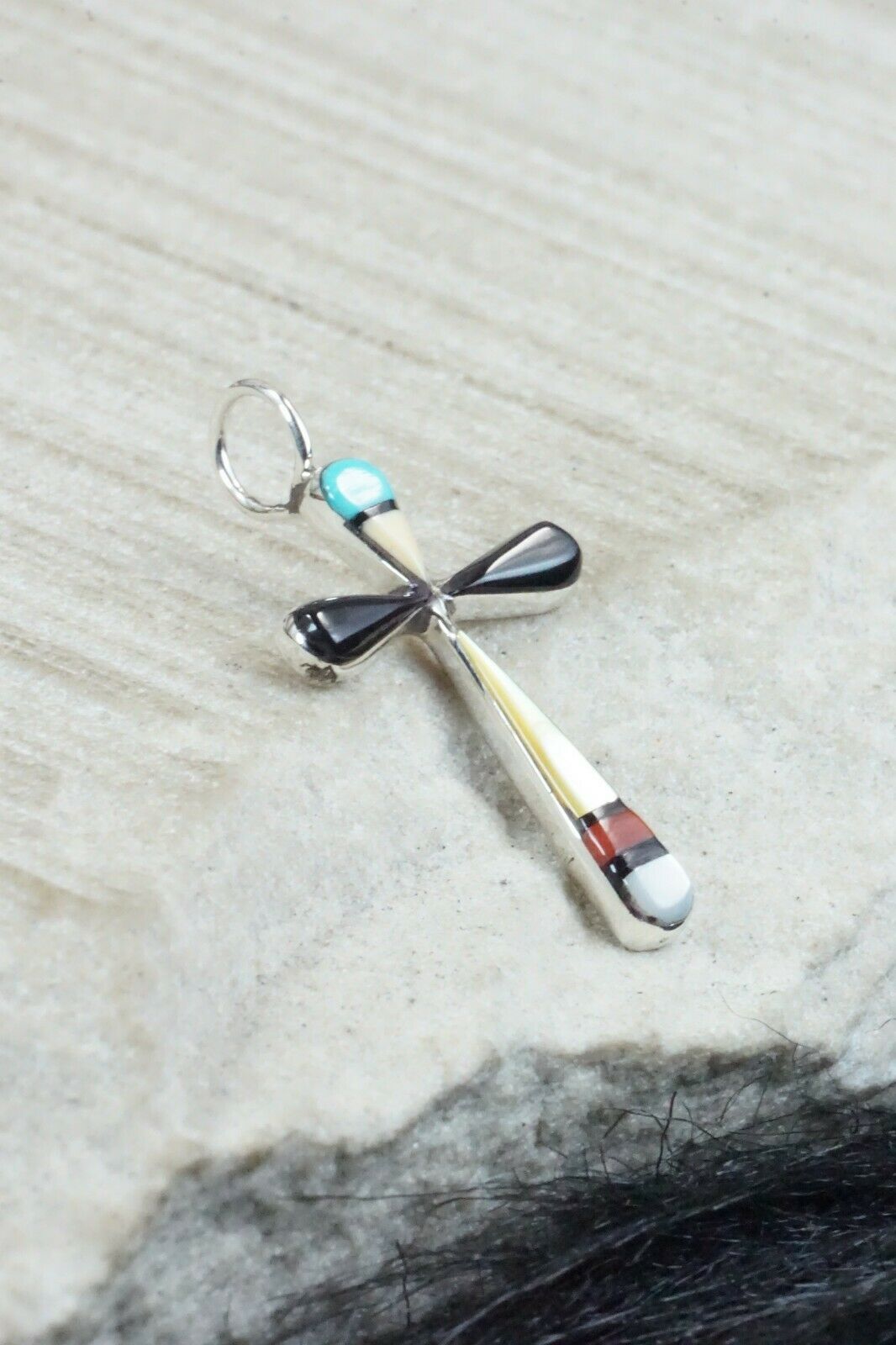 Multi Stone & Sterling Silver Cross Pendant - Lynette Bowannie