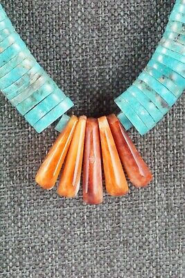 Turquoise & Spiny Oyster Necklace - Lupe Lovato