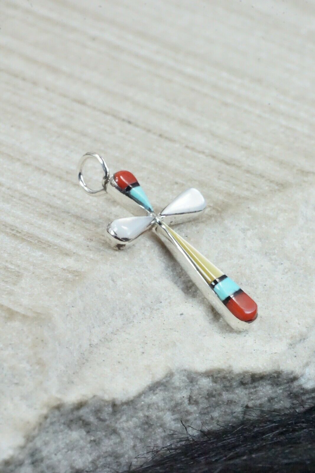Multi Stone & Sterling Silver Cross Pendant - Lynette Bowannie