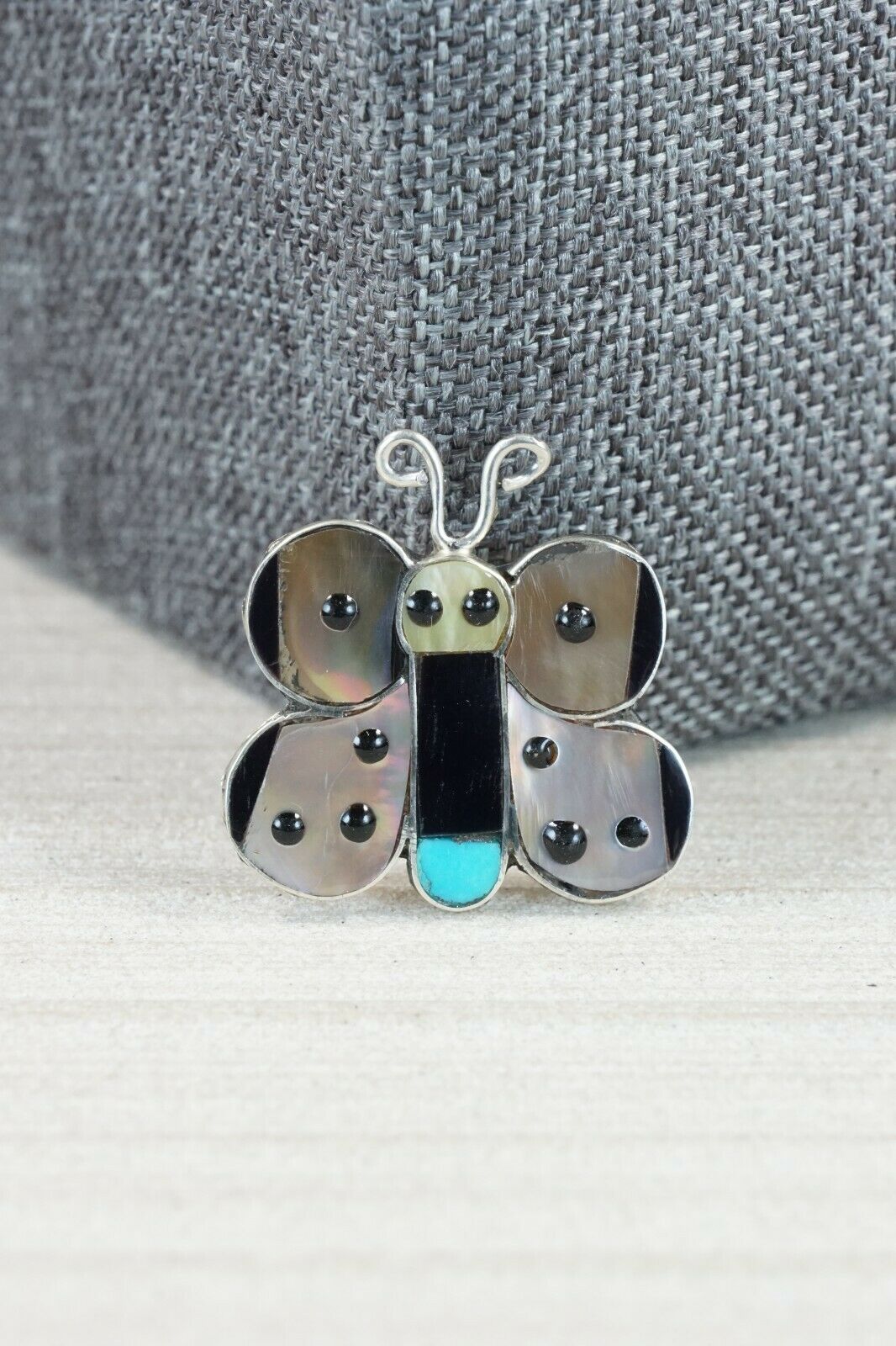 Zuni Butterfly Mother of Pearl & Sterling Silver Pendant/ Pin - Shenel Comosona