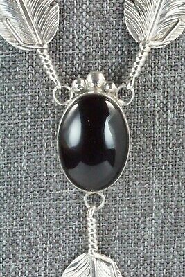 Onyx, Sterling Silver Feather & Chain Necklace - Ben Begay - High Lonesome Trading