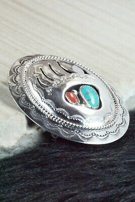 Turquoise, Coral & Sterling Silver Belt Buckle - Wilbert Muskett Sr.