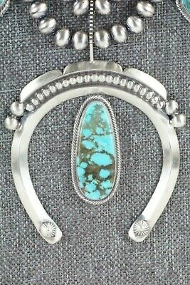 Turquoise & Sterling Silver Squash Blossom and Earrings - Tom Lewis