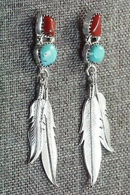 Turquoise, Coral & Sterling Silver Earrings - Annie Spencer