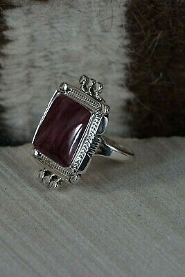 Navajo Spiny Oyster & Sterling Silver Ring - Daniel Benally - Size 7.5 - High Lonesome Trading