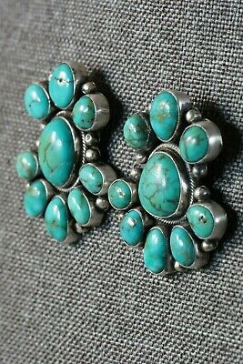 Navajo Turquoise and Sterling Silver Earrings - Edison Largo - High Lonesome Trading