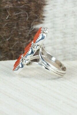 Coral & Sterling Silver Ring - Priscilla Reeder - Size 8.5