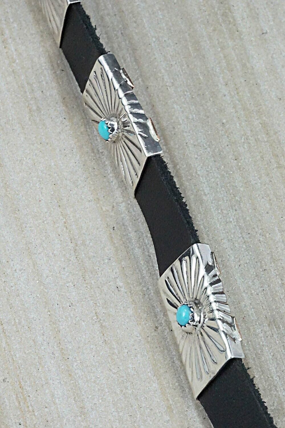 Turquoise, Sterling Silver and Leather Hat Band - Sally Shurley
