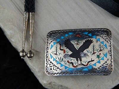 Zuni Sterling Silver Bolo Tie & Sterling Silver Buckle - Samuel Guardian - High Lonesome Trading
