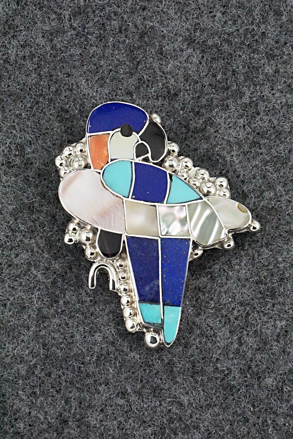 Multi Stone & Sterling Silver Inlay Pendant/Pin - Kendell Shebola