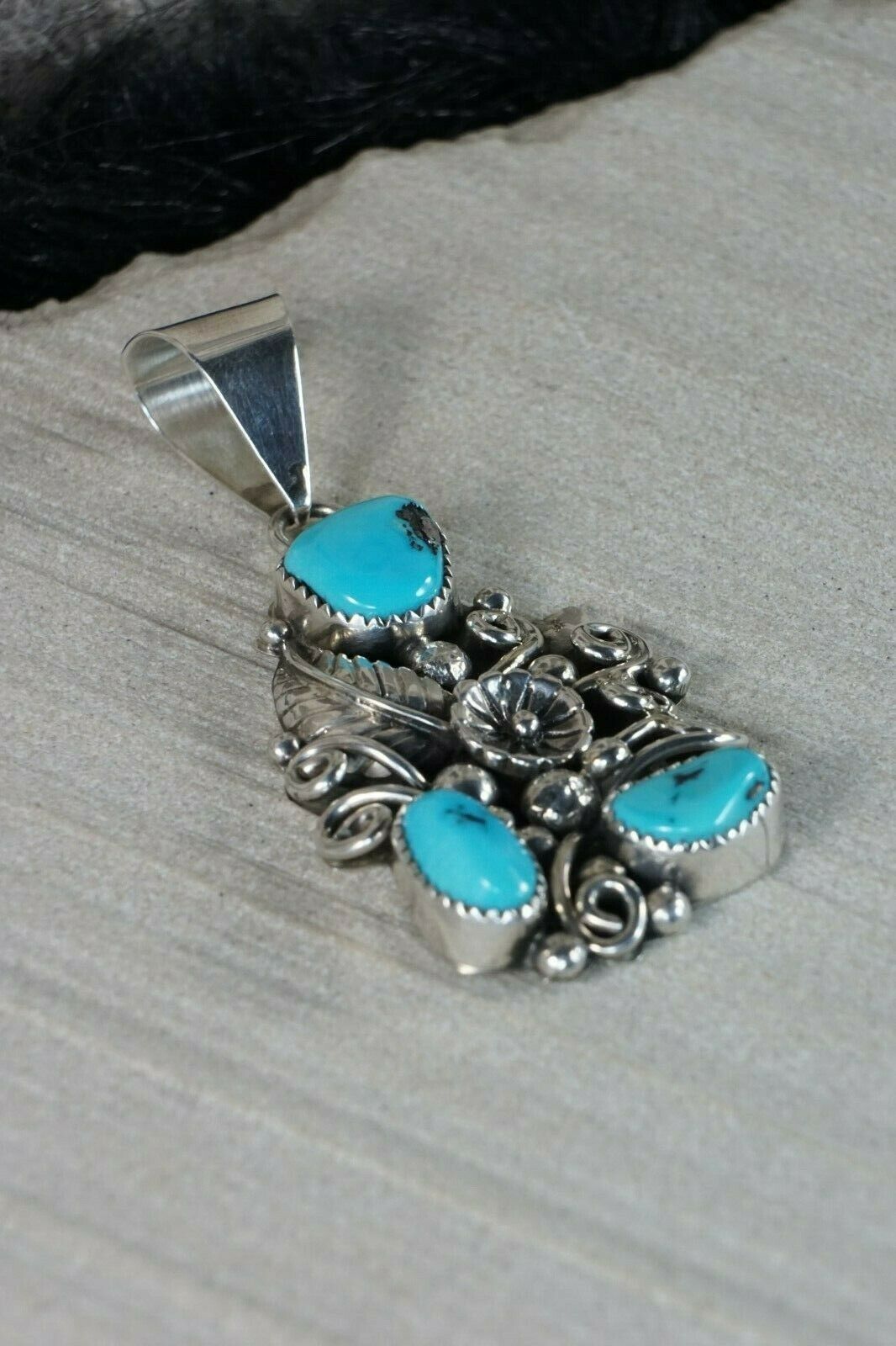 Navajo Turquoise and Sterling Silver Pendant - High Lonesome Trading