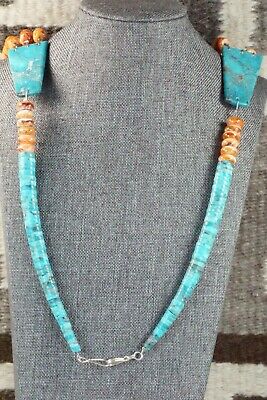 Turquoise, Spiny Oyster & Sterling Silver Necklace - Lupe Lovato