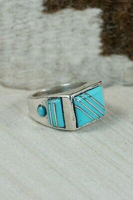 Turquoise & Sterling Silver Ring - Leslie & Gladys Lamy - Size 10.25
