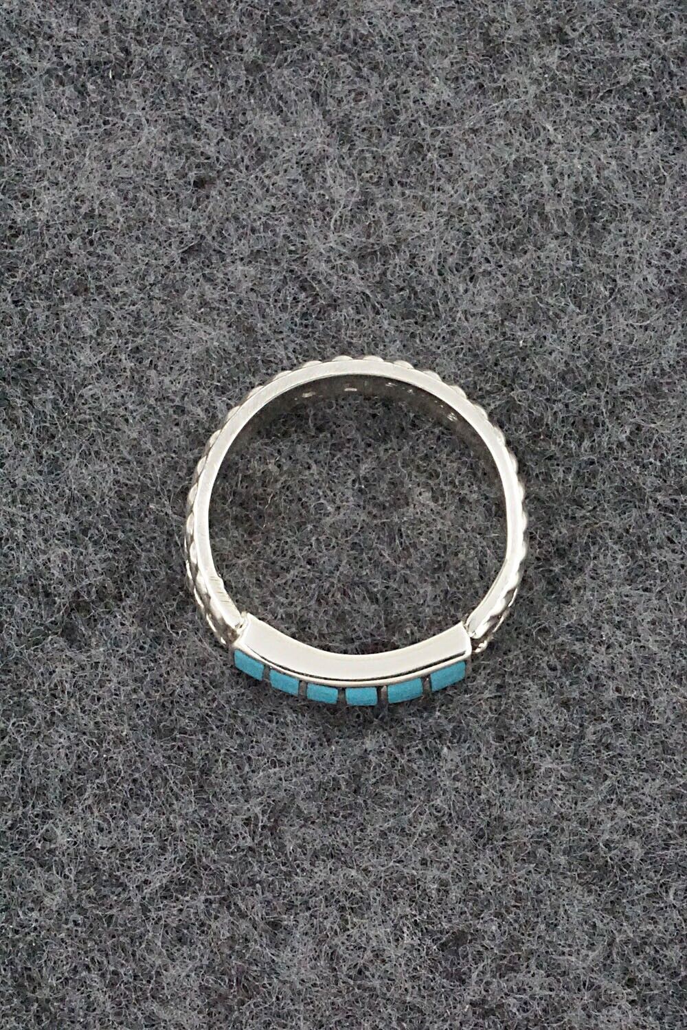 Turquoise & Sterling Silver Inlay Ring - Orlando Laweka - Size 7.25
